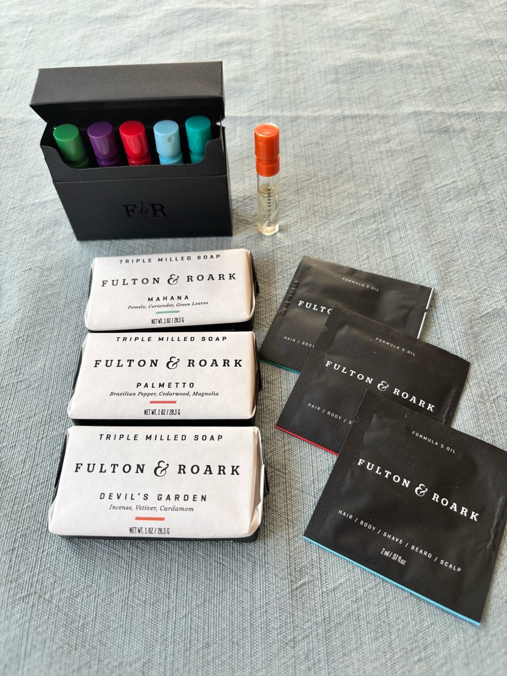 Fulton & Roark Fragrance Samples Soaps Grooming Hair Oil Samples NEW